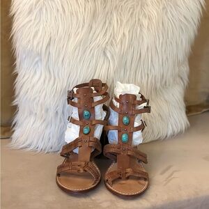 Schutz Brown Gladiator Sandals with Turquoise Accents